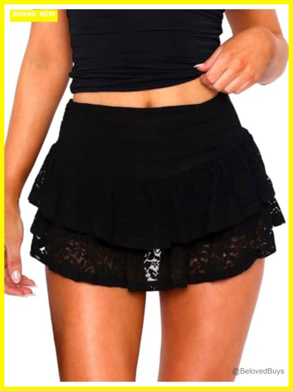 Lace Ruffle Mini Skort High Waisted Pleated See Through Summer